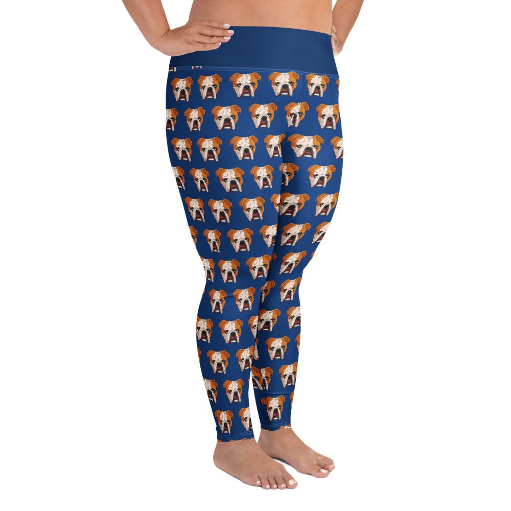 Derpy English Bulldog Blue Plus Size Leggings | Red & White Colored