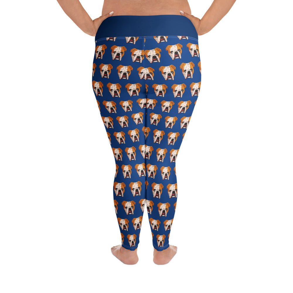 Derpy English Bulldog Blue Plus Size Leggings | Red & White Colored