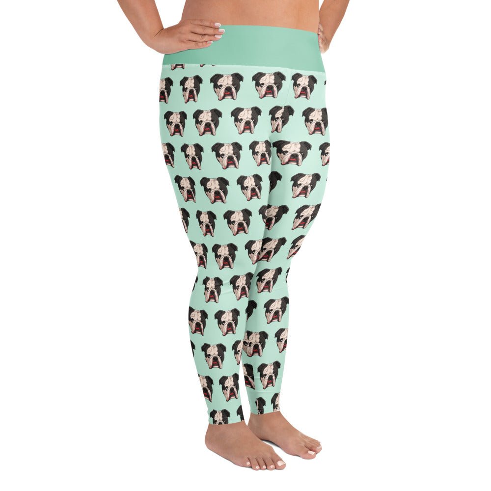 Derpy English Bulldog Plus Size Leggings | Black & White Colored