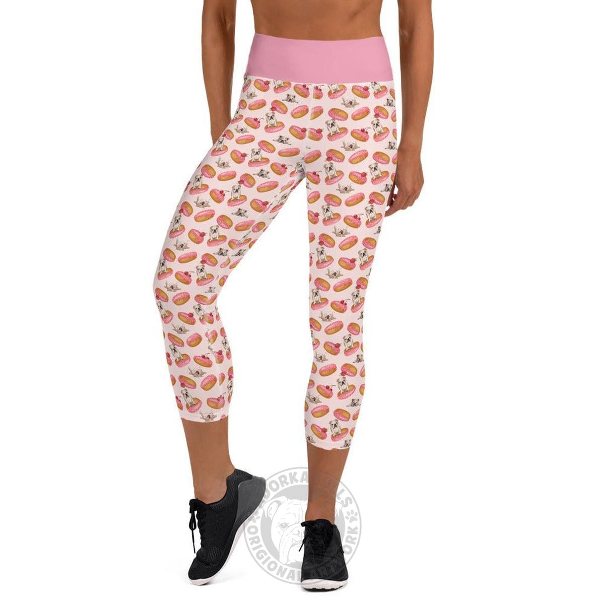 Donuts & Bullies Yoga Capri Leggings | Fawn & White Colored