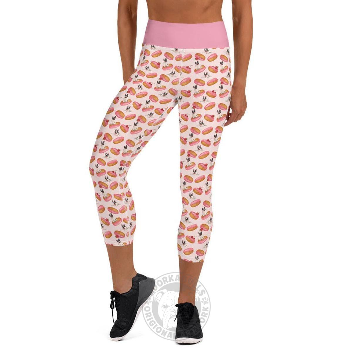 Donuts & Frenchies Yoga Capri Leggings | B&W Colored