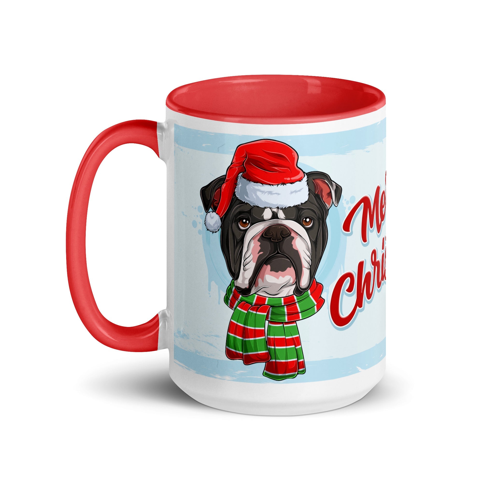 Festive "Merry Christmas" English Bulldog Mug | B&W Colored Male