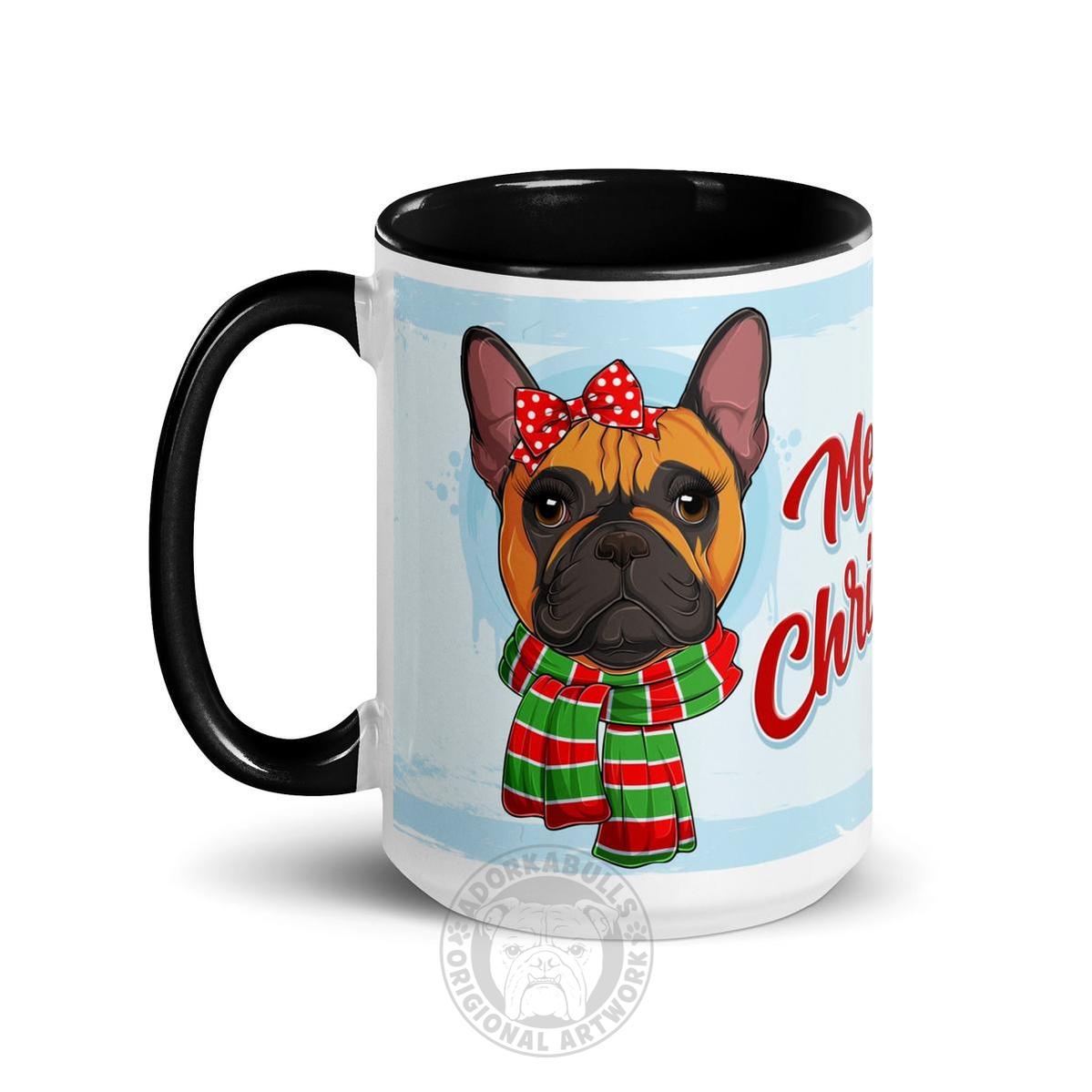 Festive "Merry Christmas" French Bulldog Mug | Red & White Colored Female
