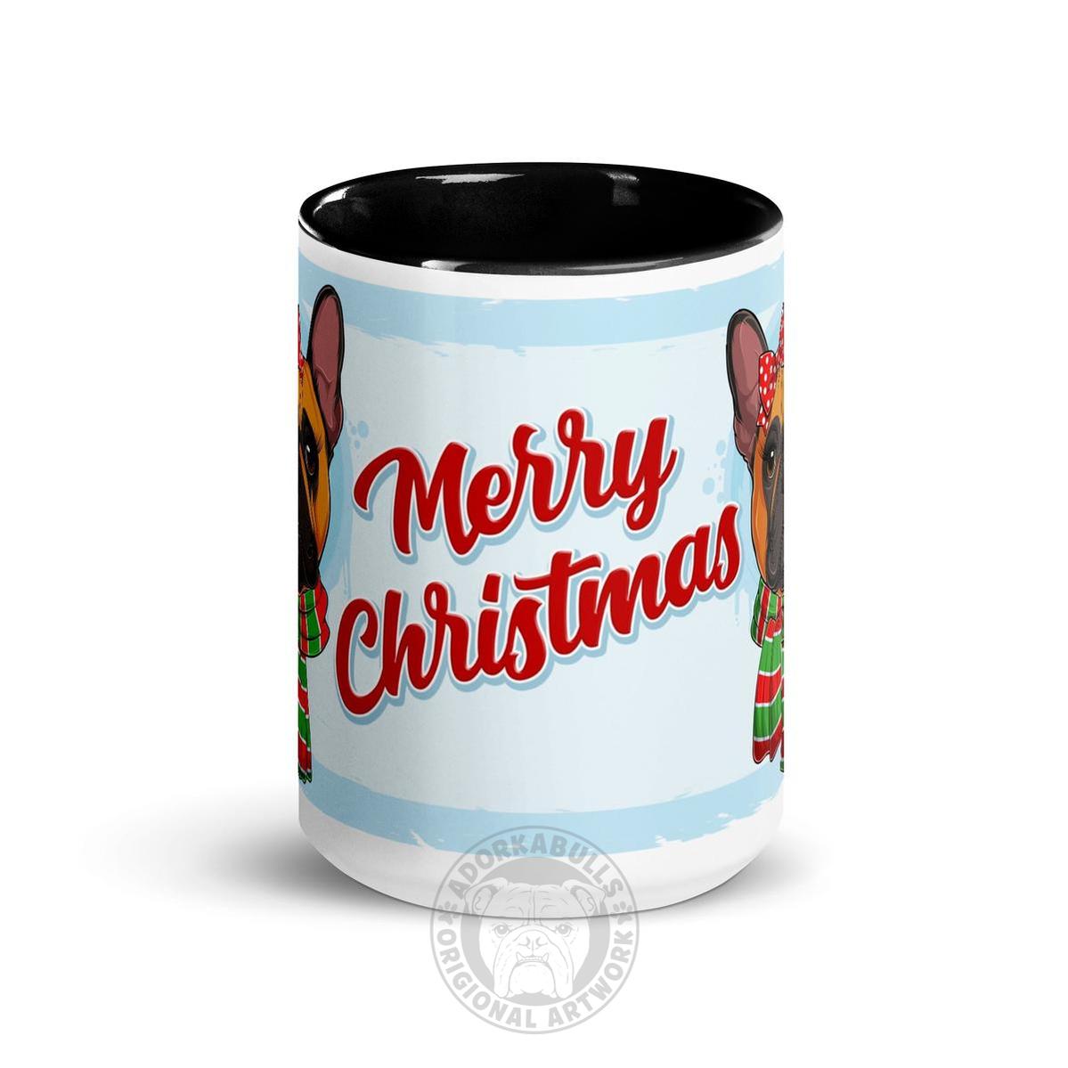 Festive "Merry Christmas" French Bulldog Mug | Red & White Colored Female