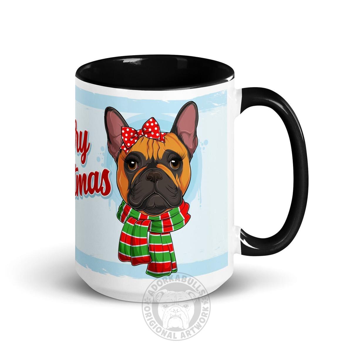 Festive "Merry Christmas" French Bulldog Mug | Red & White Colored Female