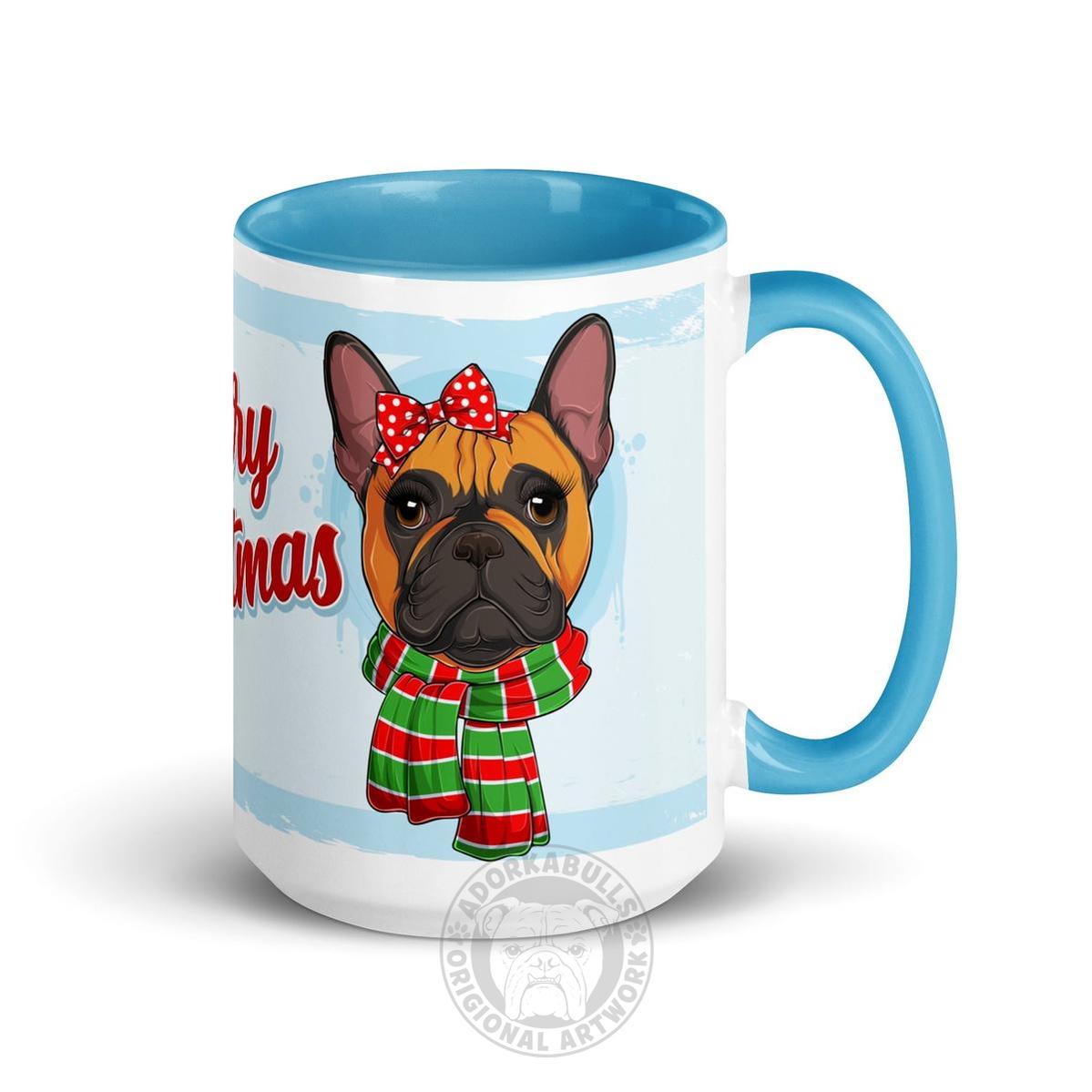 Festive "Merry Christmas" French Bulldog Mug | Red & White Colored Female