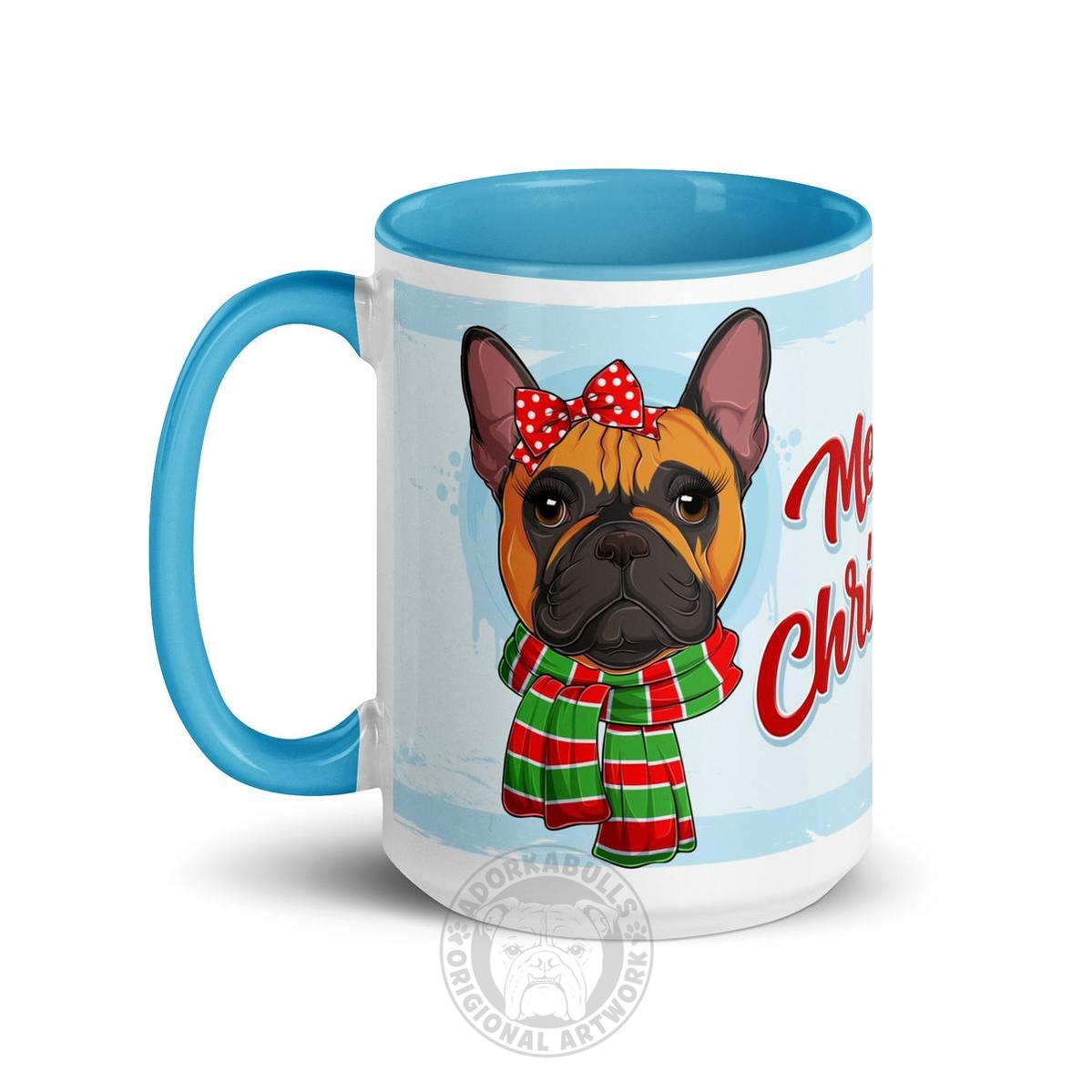 Festive "Merry Christmas" French Bulldog Mug | Red & White Colored Female