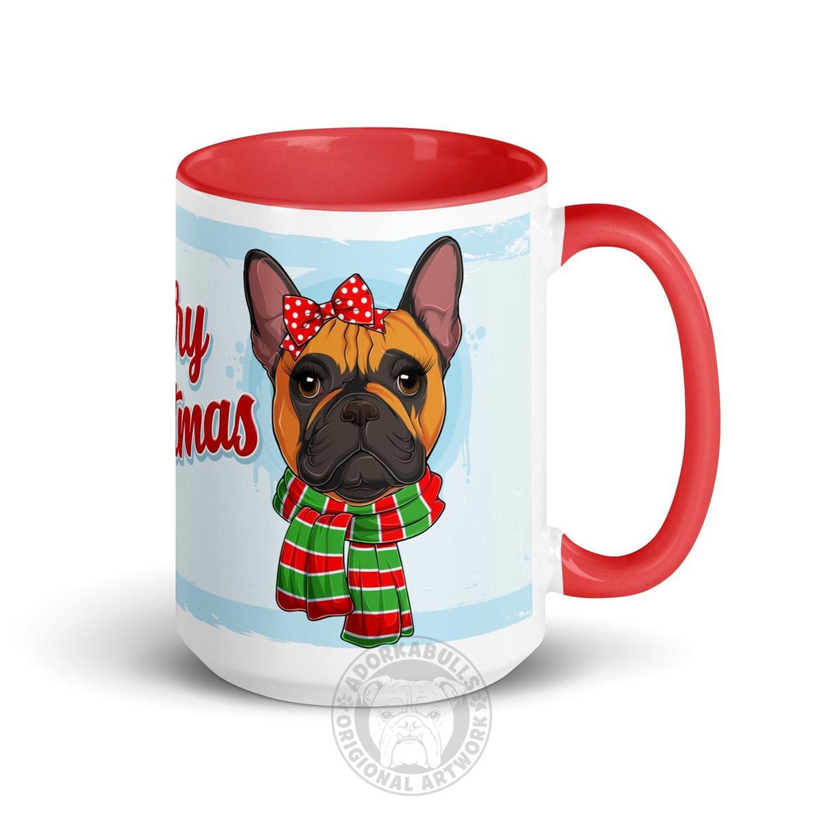 Festive "Merry Christmas" French Bulldog Mug | Red & White Colored Female