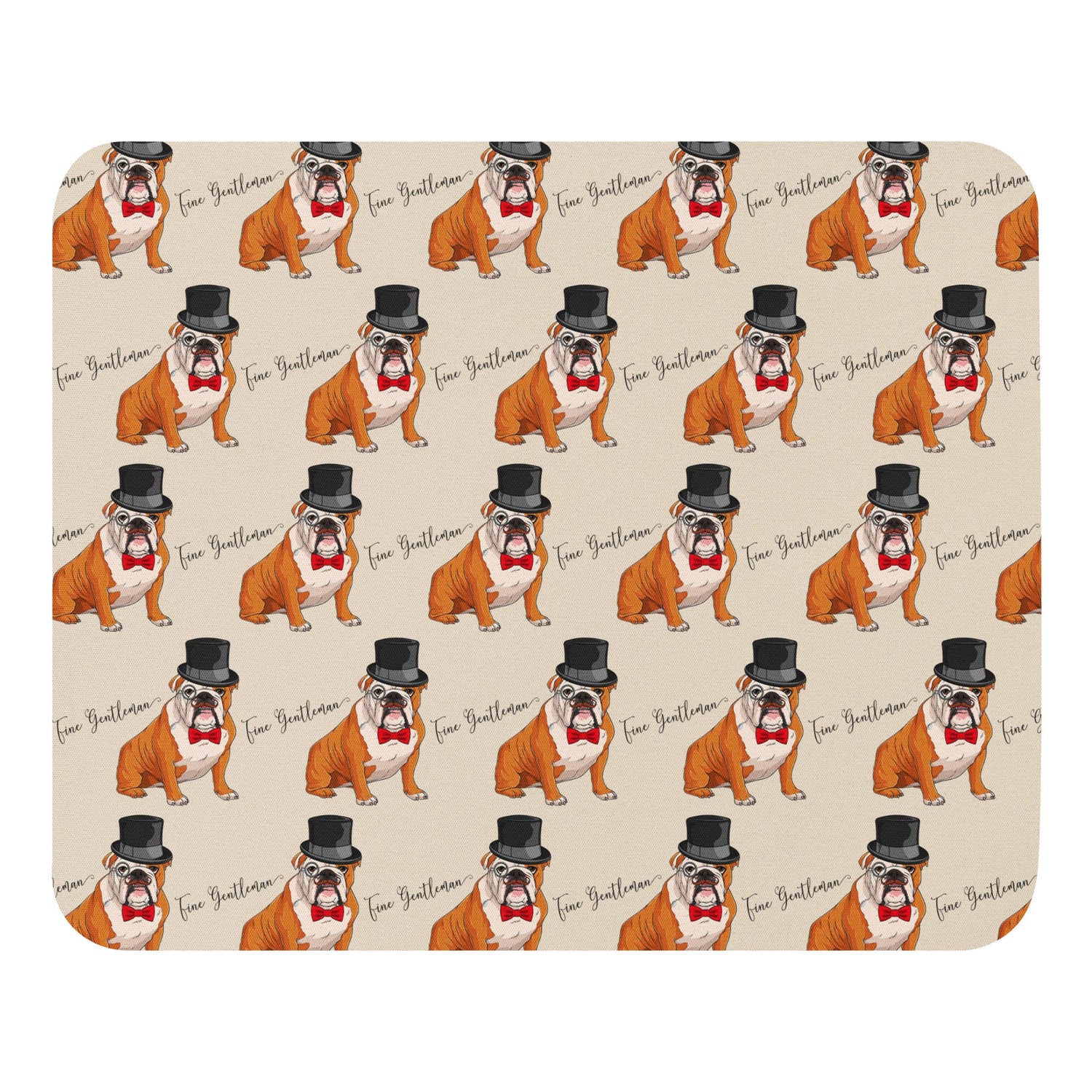 "Fine Gentleman" Mouse Pad | Red & White Colored English Bulldog