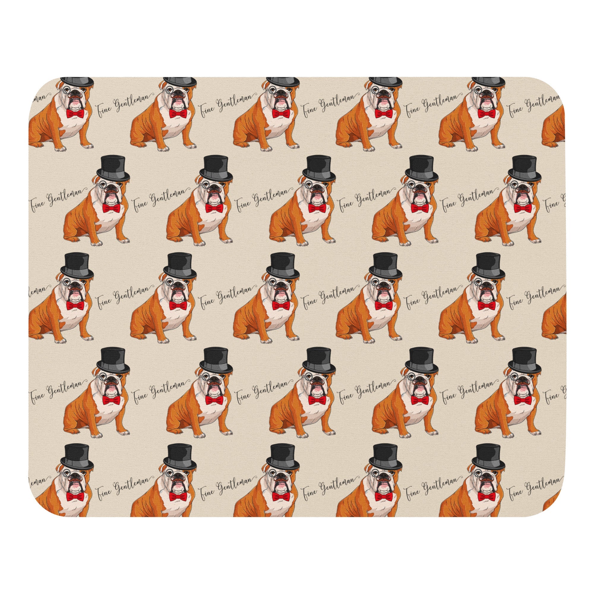 "Fine Gentleman" Mouse Pad | Red & White Colored English Bulldog