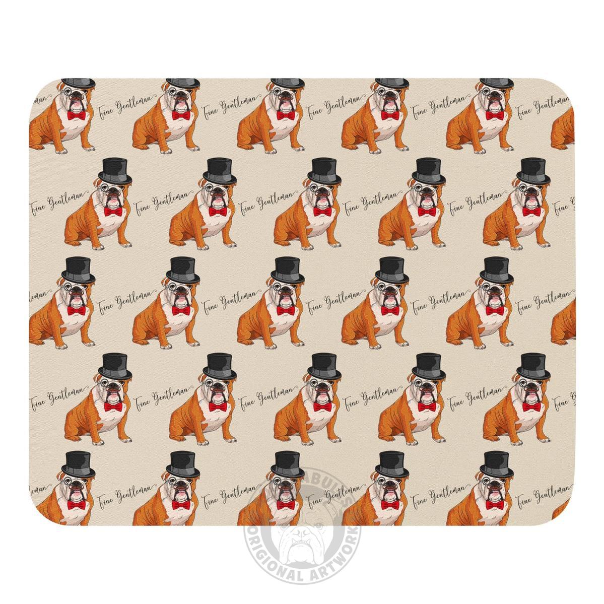"Fine Gentleman" Mouse Pad | Red & White Colored English Bulldog