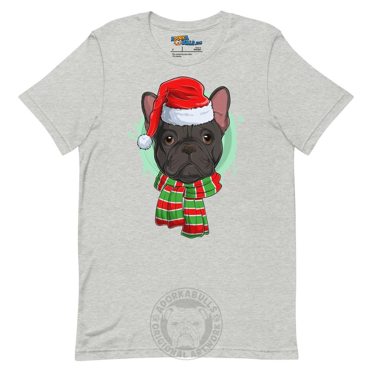 Frenchie in Christmas Scarf Unisex Tee | B&W Colored Male