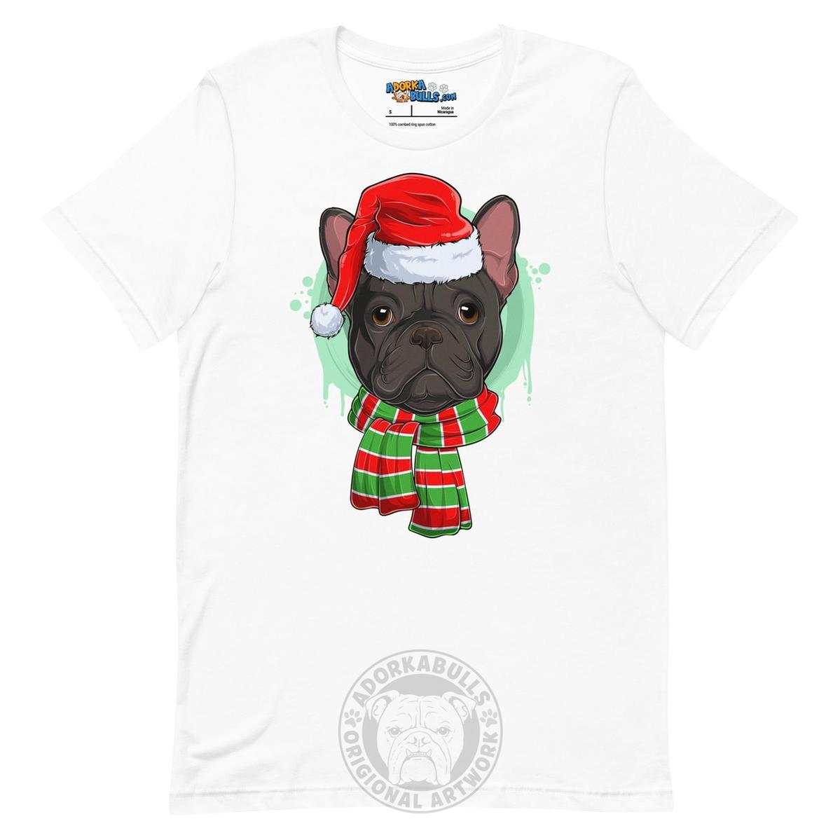Frenchie in Christmas Scarf Unisex Tee | B&W Colored Male