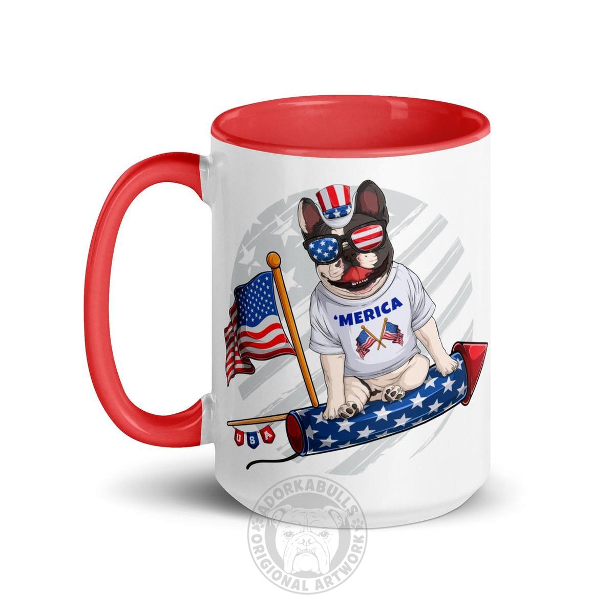 Frenchie Riding Firework Mug with Color Inside