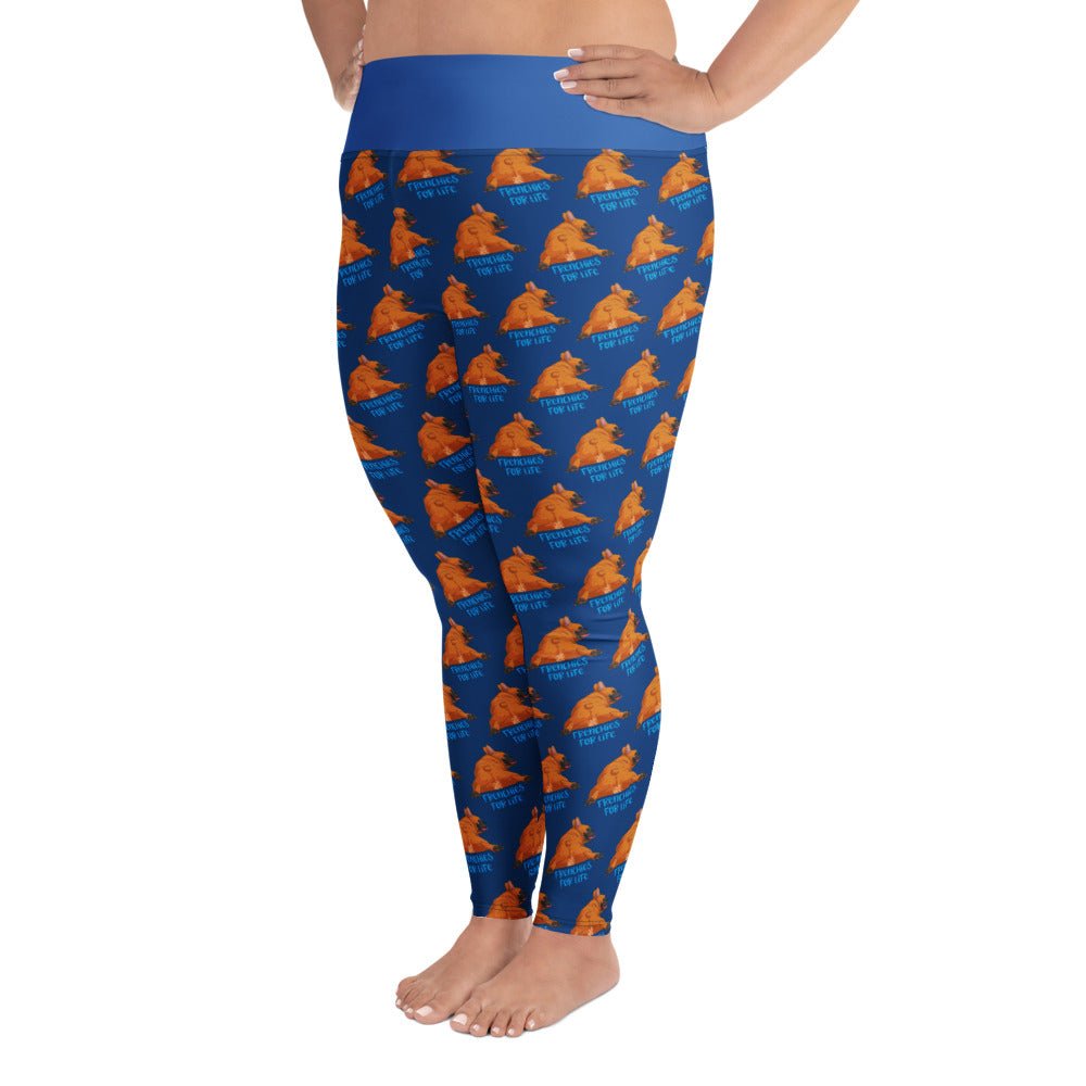 "Frenchies For Life" Blue Plus Size Leggings | Red & White Colored