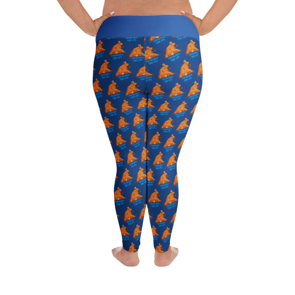"Frenchies For Life" Blue Plus Size Leggings | Red & White Colored