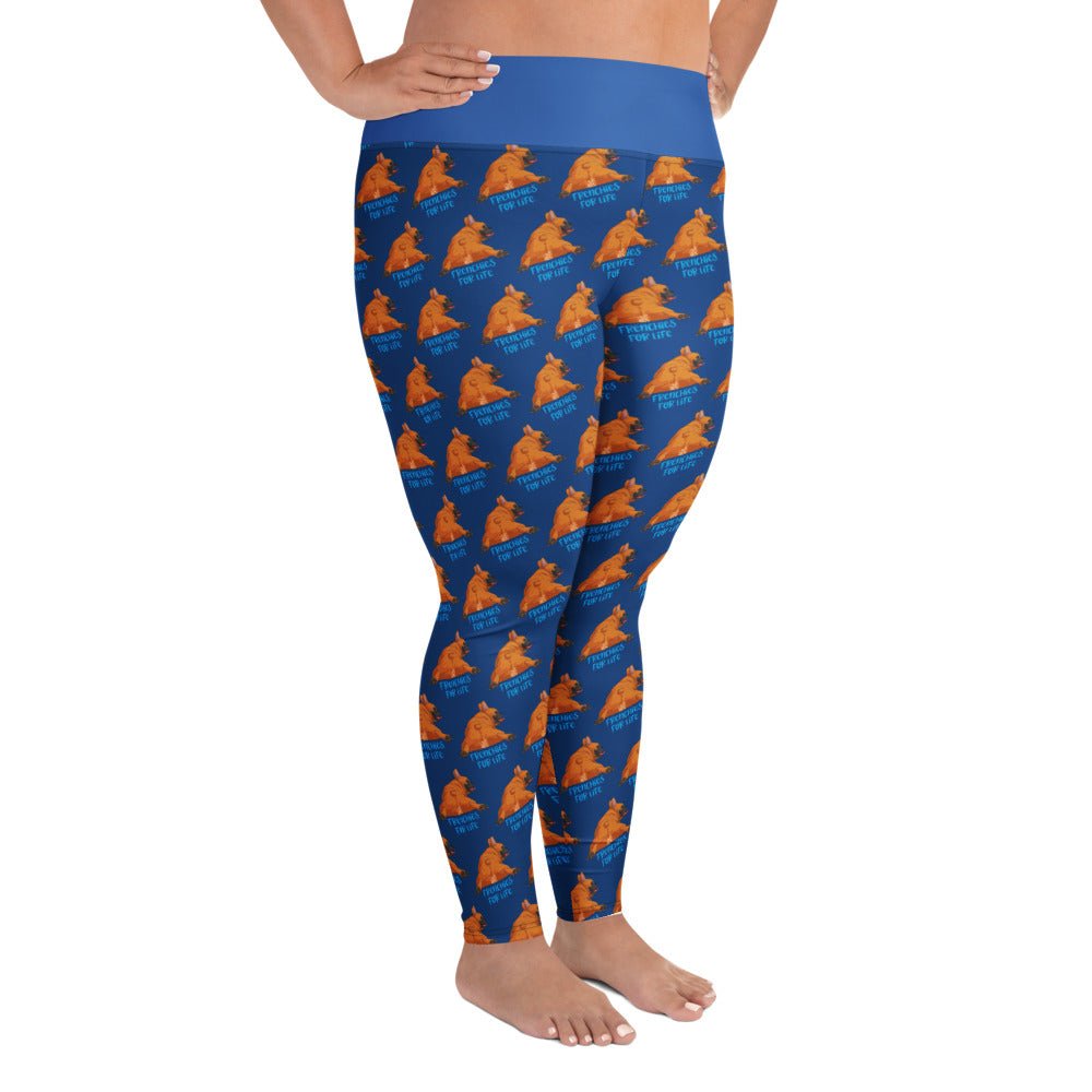 "Frenchies For Life" Blue Plus Size Leggings | Red & White Colored