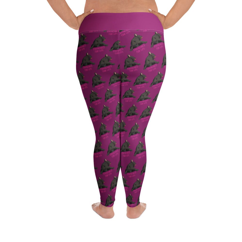 "Frenchies For Life" Purple Plus Size Leggings | Black & White Colored