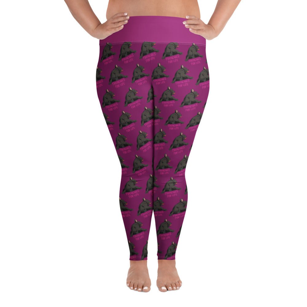 "Frenchies For Life" Purple Plus Size Leggings | Black & White Colored