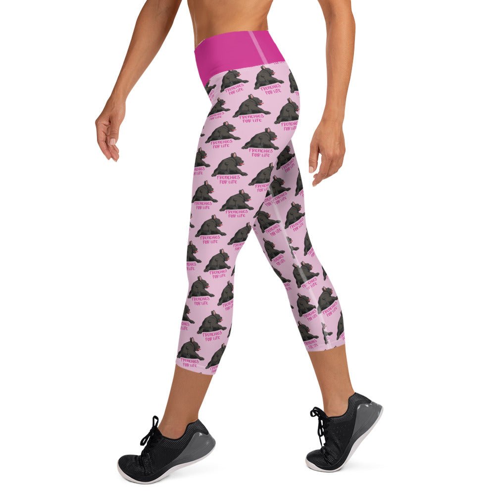 "Frenchies For Life" Yoga Capri Leggings | Black & White Colored