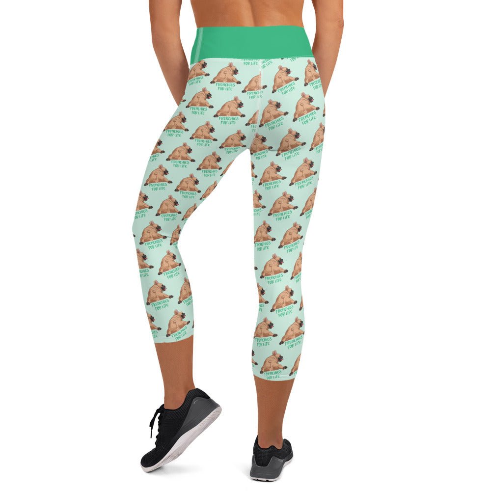 "Frenchies For Life" Yoga Capri Leggings | Fawn & White Colored