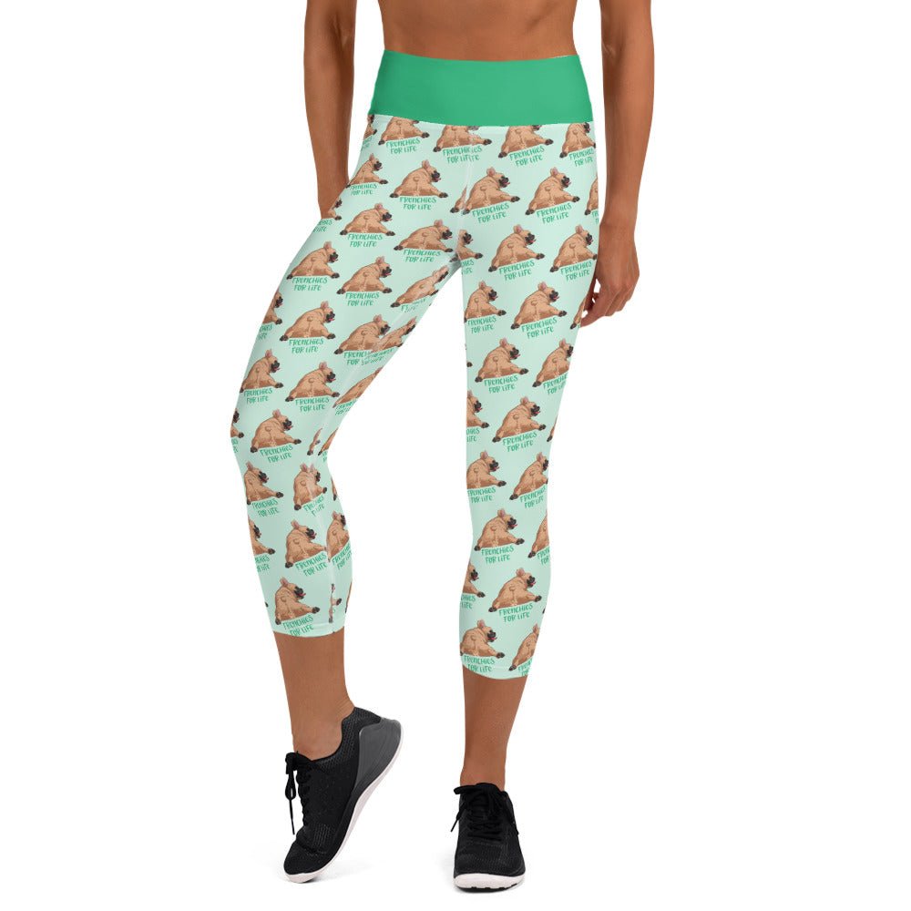 "Frenchies For Life" Yoga Capri Leggings | Fawn & White Colored
