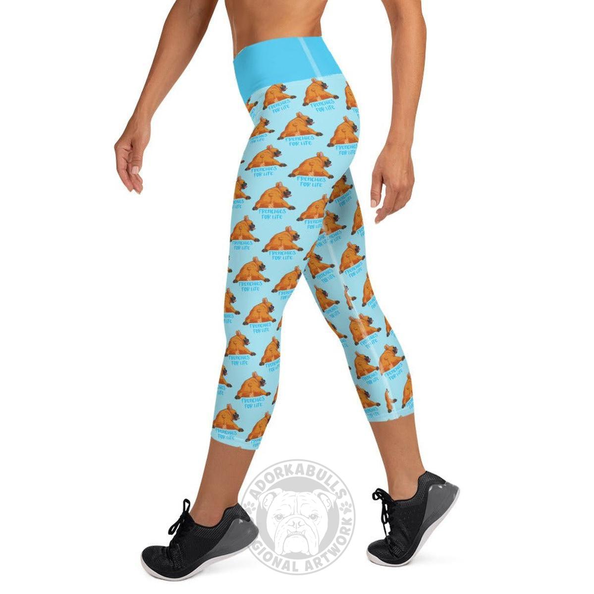 "Frenchies For Life" Yoga Capri Leggings | Red & White Colored
