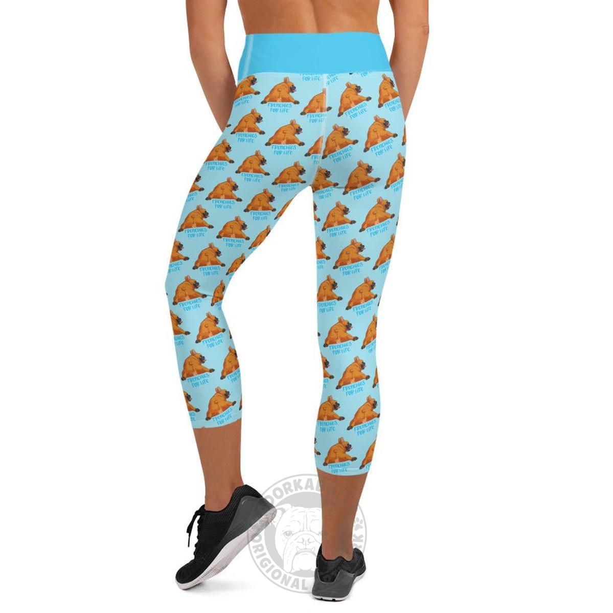 "Frenchies For Life" Yoga Capri Leggings | Red & White Colored