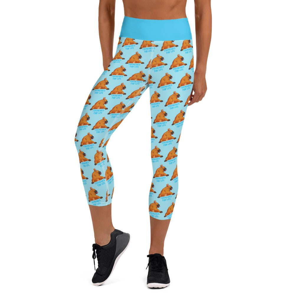 "Frenchies For Life" Yoga Capri Leggings | Red & White Colored