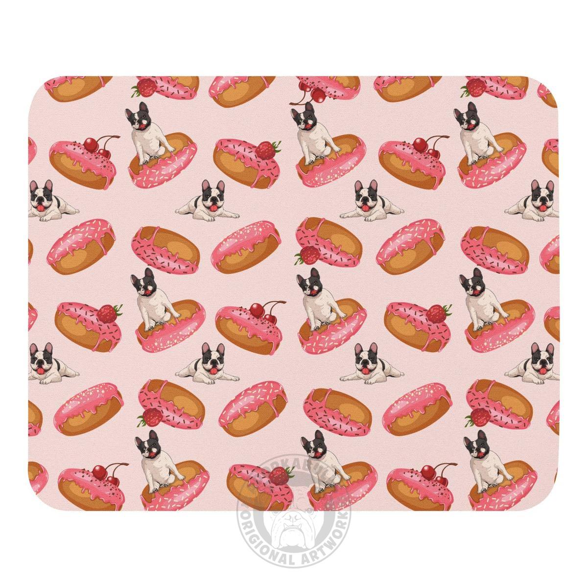 "Frenchies & Pink Donuts" Mouse Pad | B&W Colored