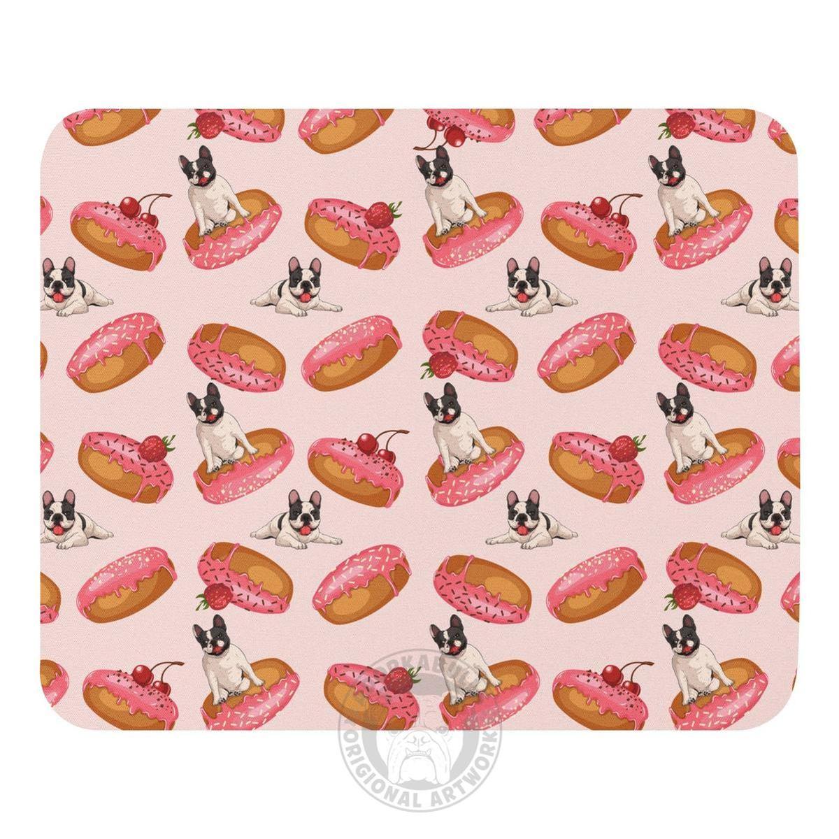"Frenchies & Pink Donuts" Mouse Pad | B&W Colored