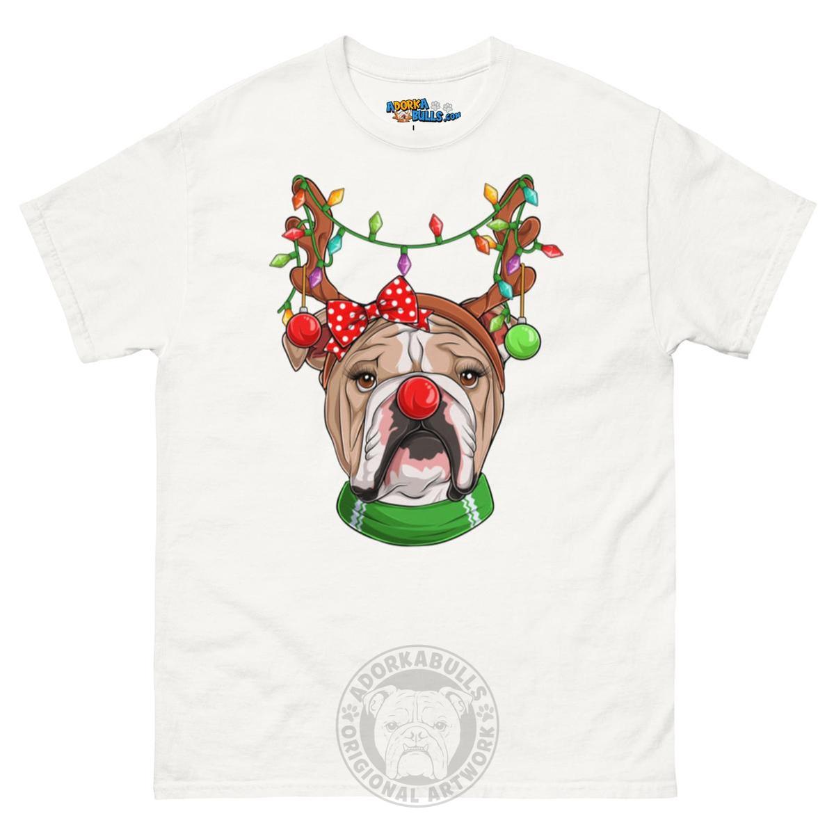 Grumpy Reindeer Female Bulldog T-Shirt | Fawn & White Colored