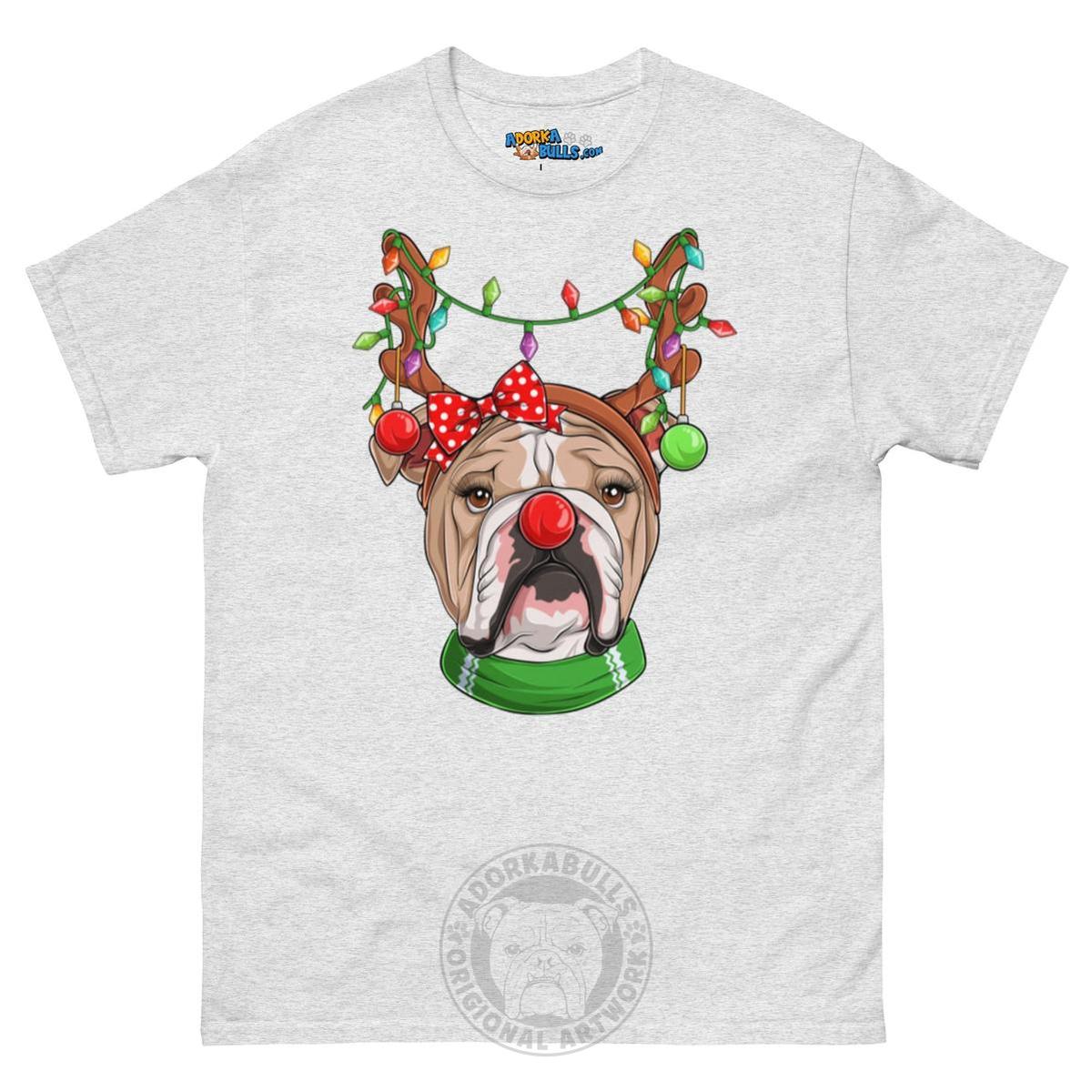 Grumpy Reindeer Female Bulldog T-Shirt | Fawn & White Colored