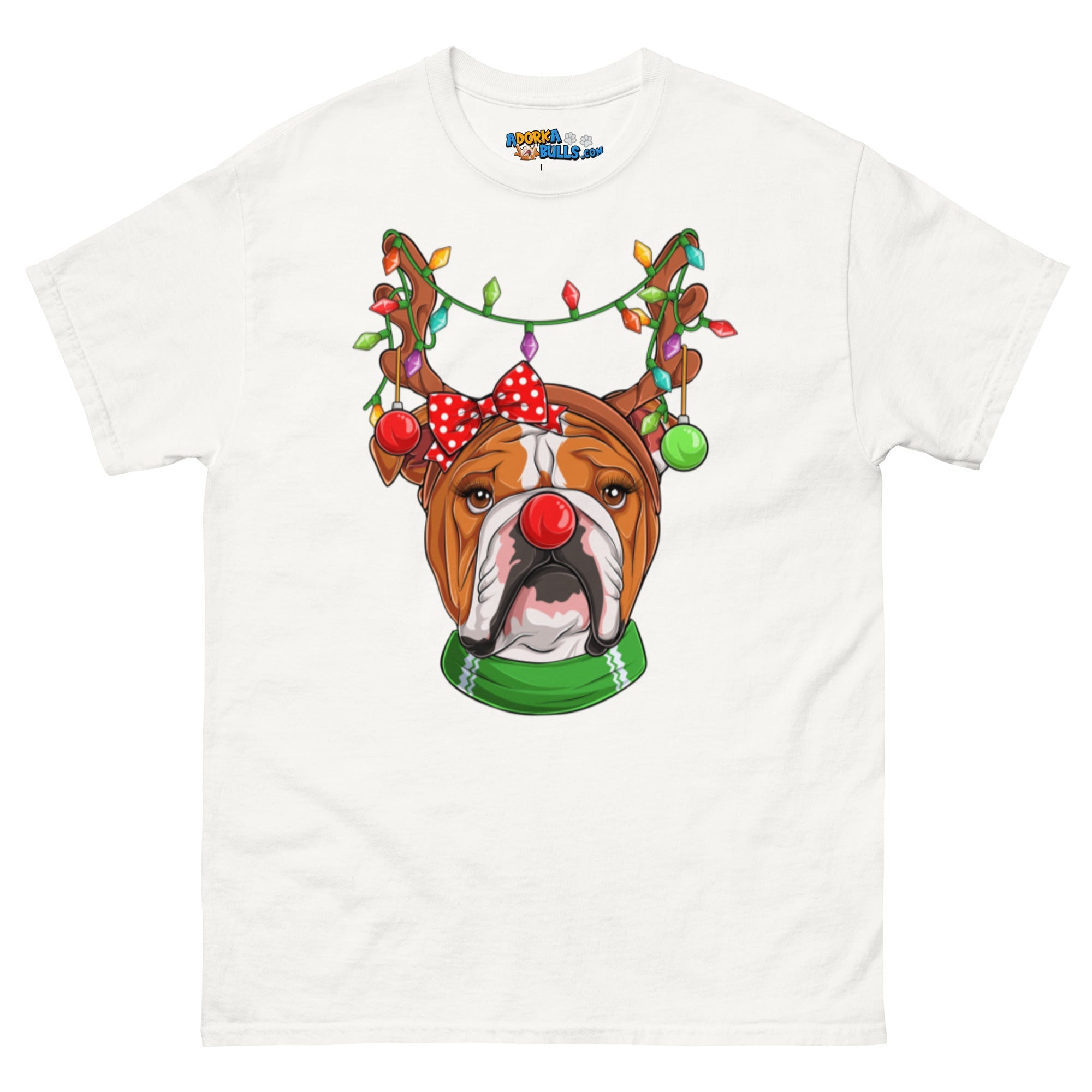 Grumpy Reindeer Female Bulldog T-Shirt | Red & White Colored