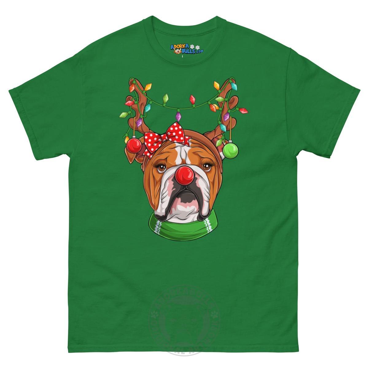 Grumpy Reindeer Female Bulldog T-Shirt | Red & White Colored