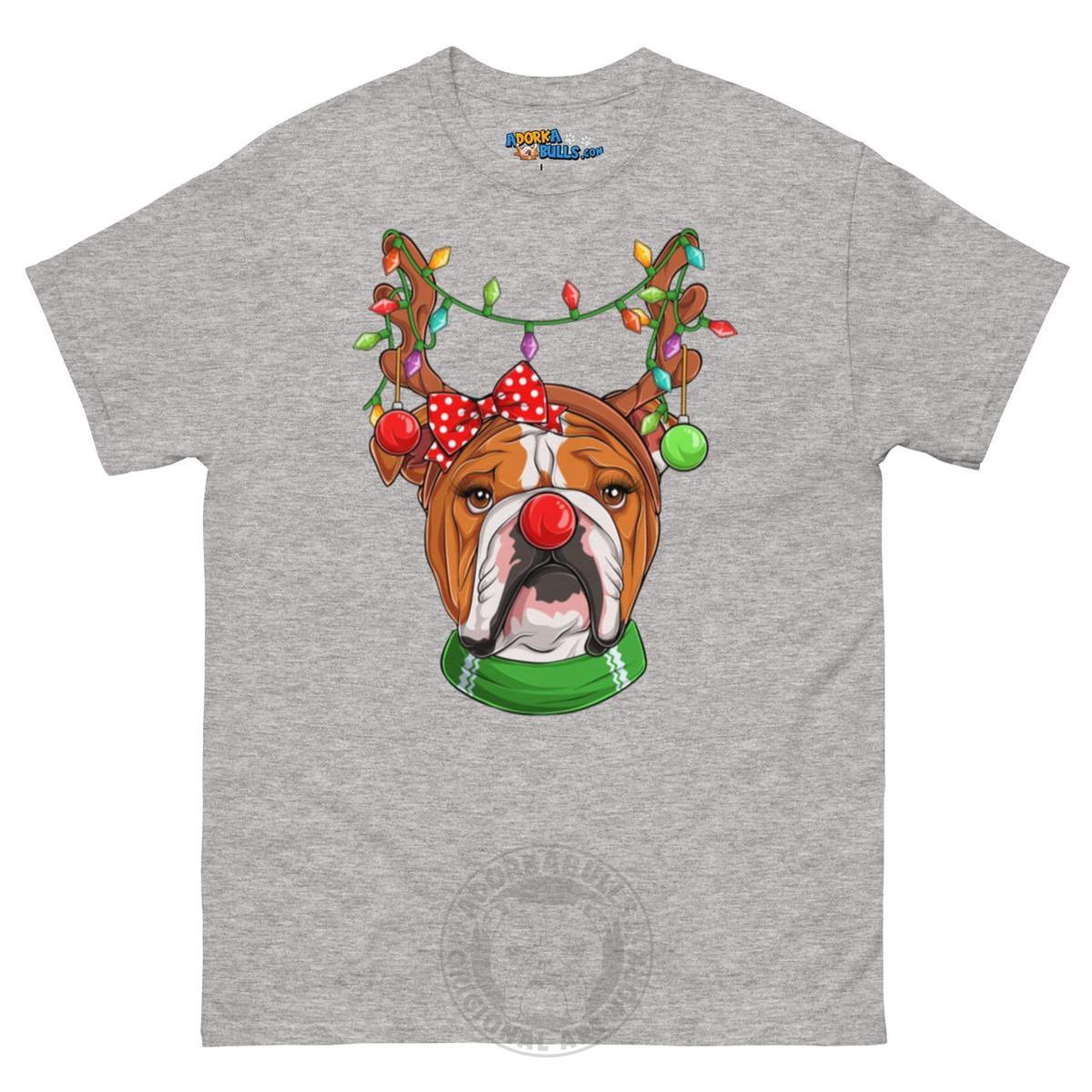 Grumpy Reindeer Female Bulldog T-Shirt | Red & White Colored
