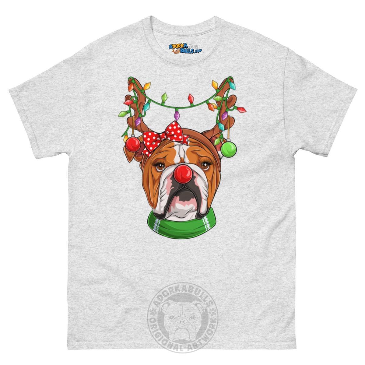 Grumpy Reindeer Female Bulldog T-Shirt | Red & White Colored