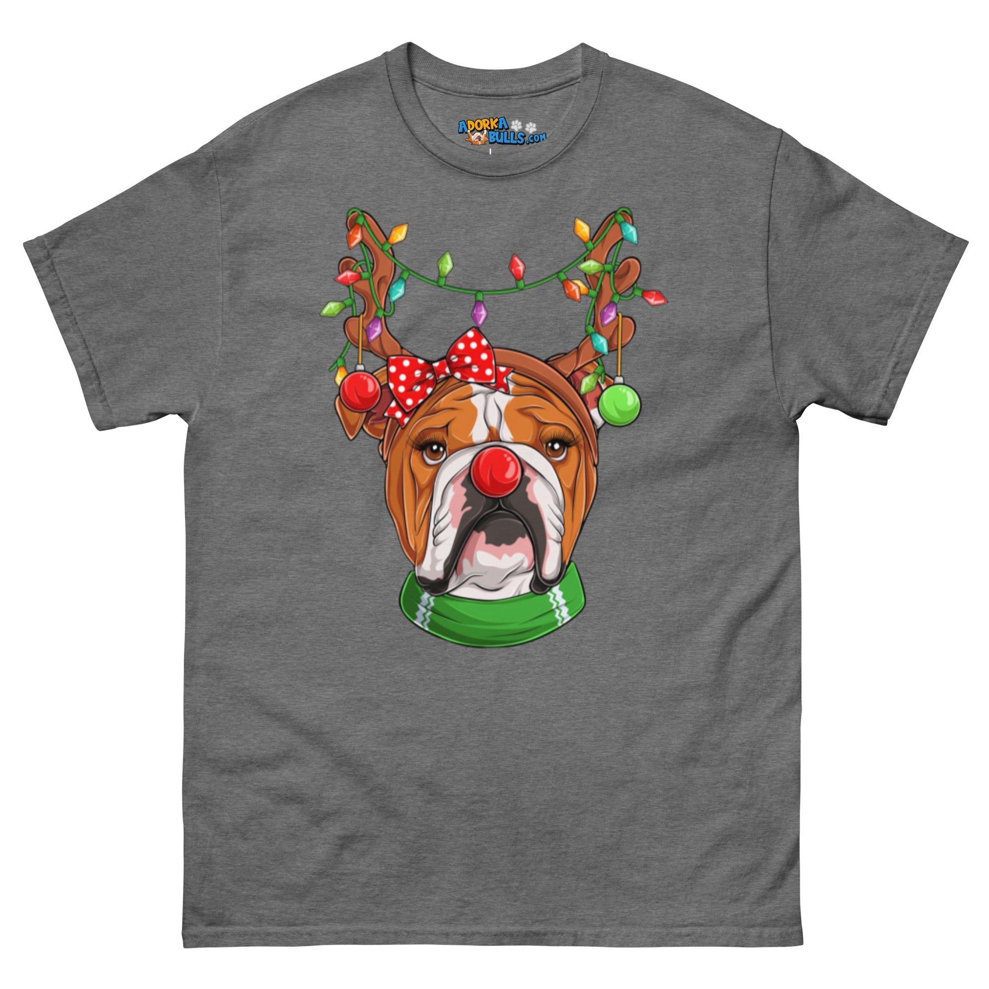 Grumpy Reindeer Female Bulldog T-Shirt | Red & White Colored