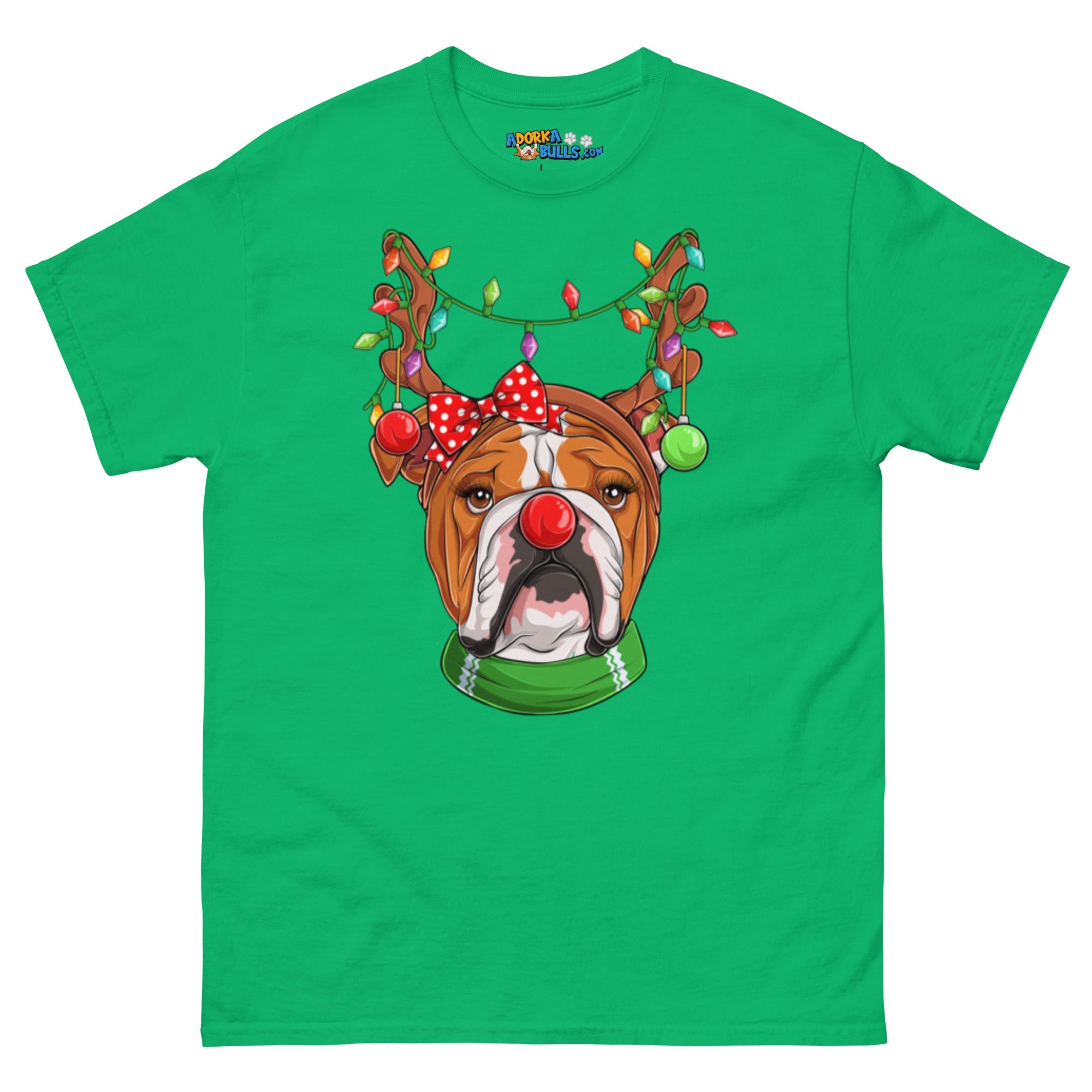 Grumpy Reindeer Female Bulldog T-Shirt | Red & White Colored
