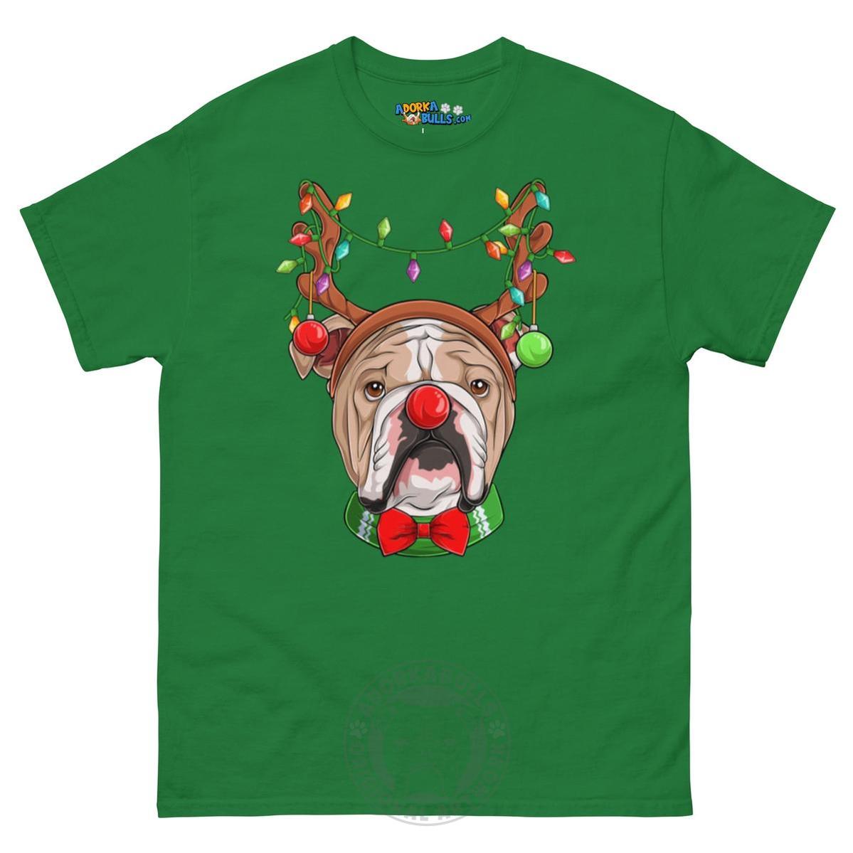 Grumpy Reindeer Male Bulldog T-Shirt | Fawn & White Colored