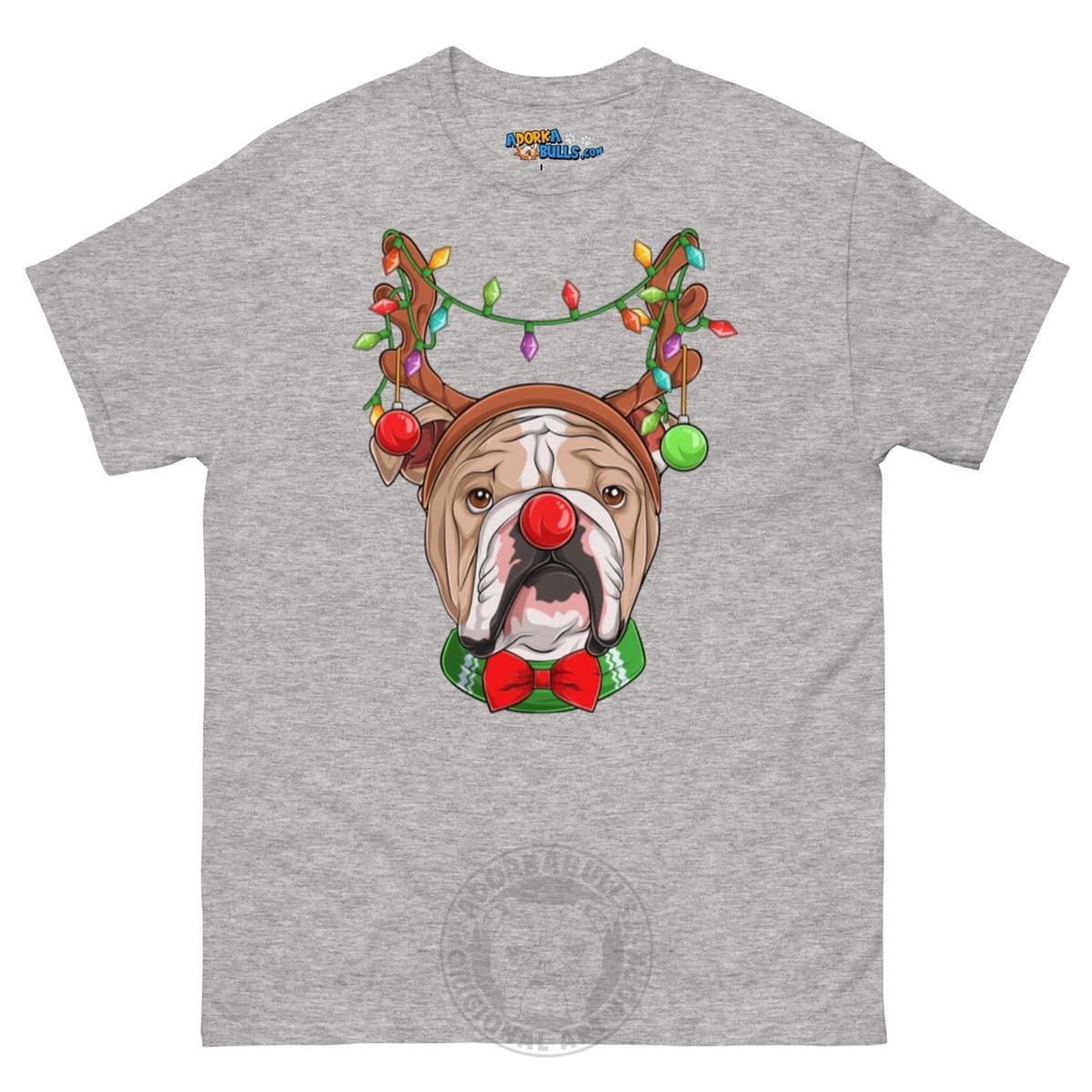 Grumpy Reindeer Male Bulldog T-Shirt | Fawn & White Colored