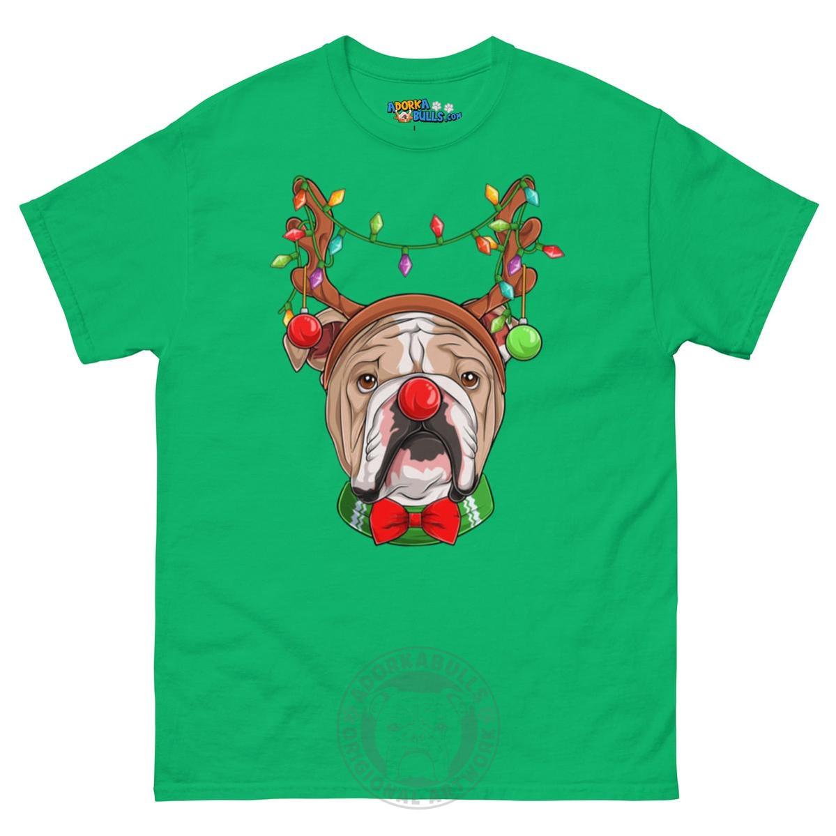 Grumpy Reindeer Male Bulldog T-Shirt | Fawn & White Colored