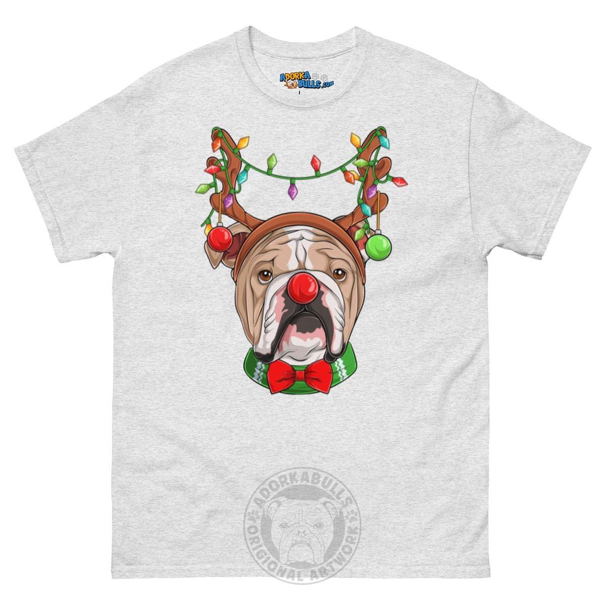 Grumpy Reindeer Male Bulldog T-Shirt | Fawn & White Colored