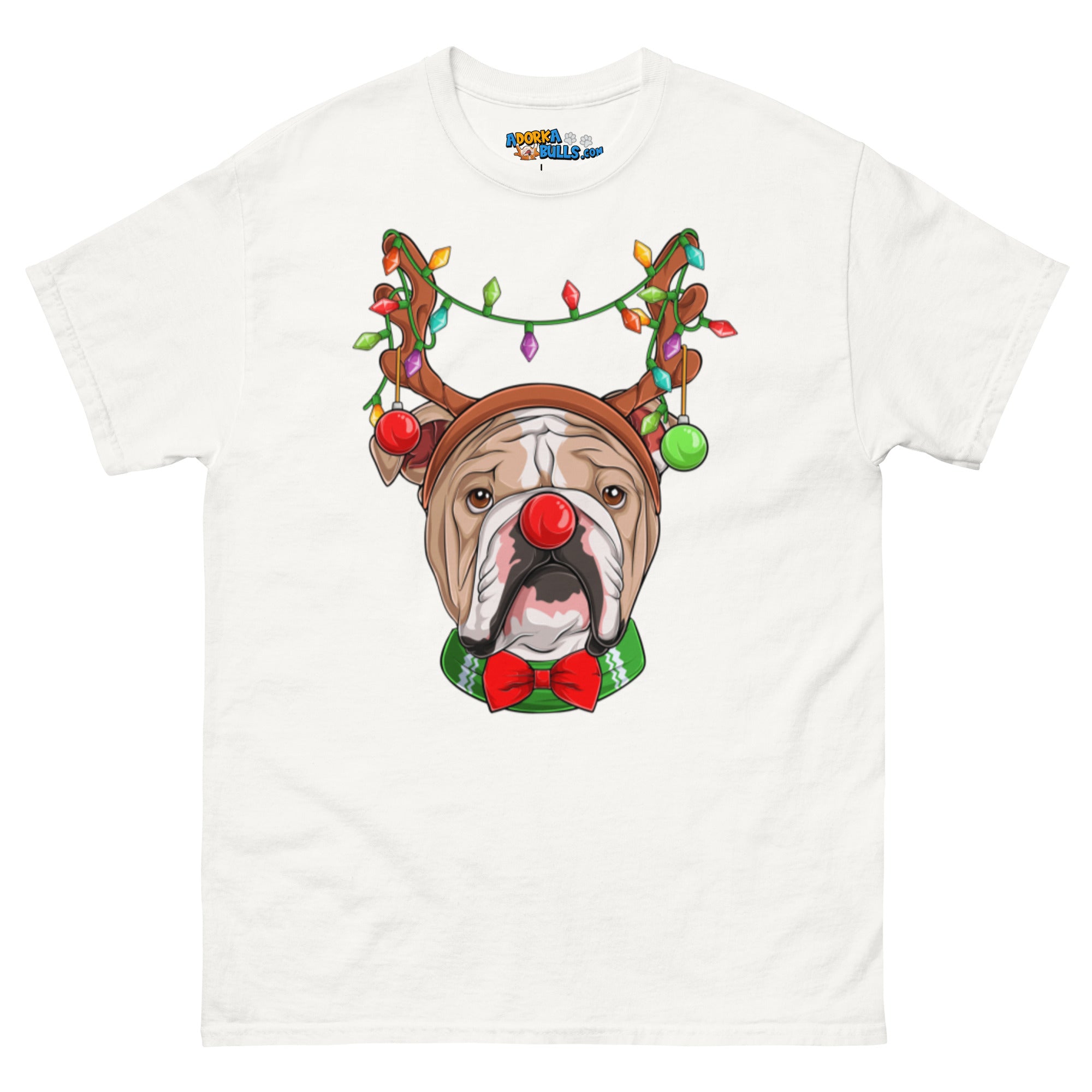 Grumpy Reindeer Male Bulldog T-Shirt | Fawn & White Colored