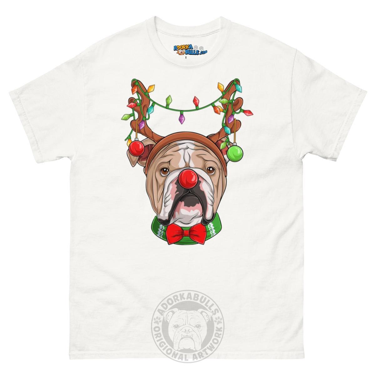 Grumpy Reindeer Male Bulldog T-Shirt | Fawn & White Colored