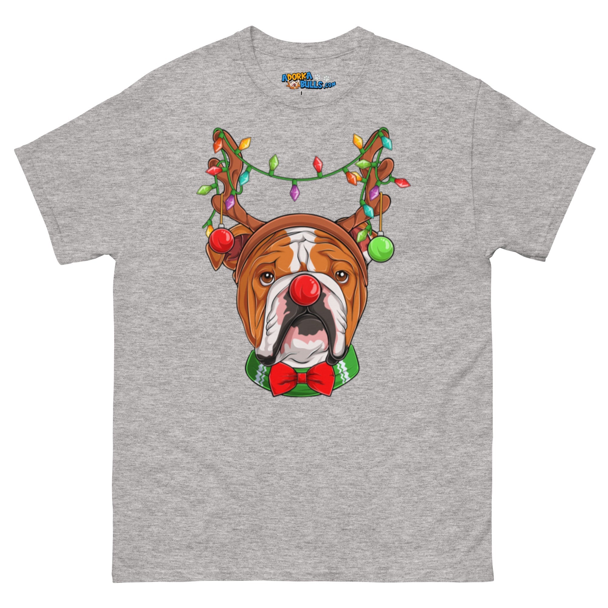 Grumpy Reindeer Male Bulldog T-Shirt | Red & White Colored