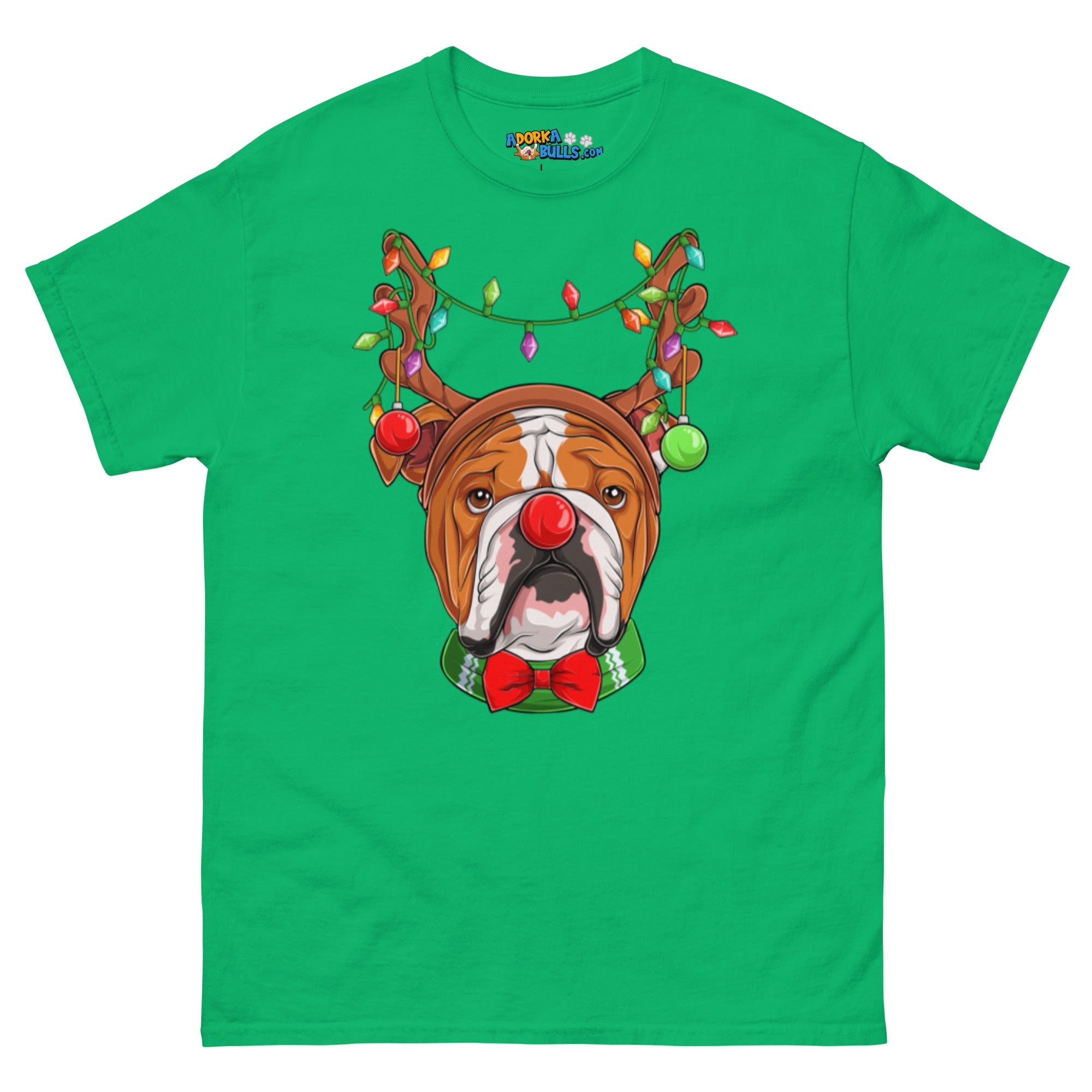 Grumpy Reindeer Male Bulldog T-Shirt | Red & White Colored