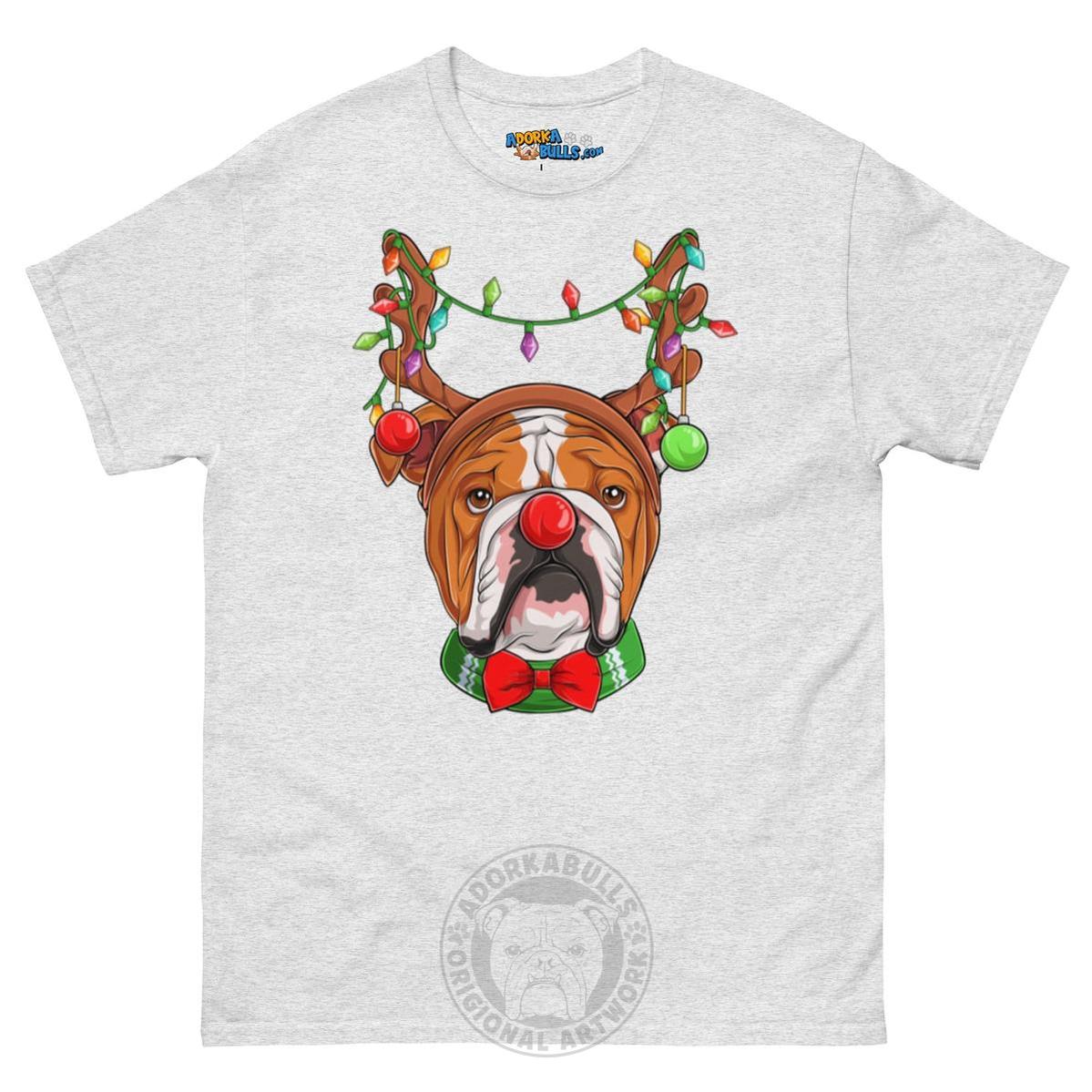 Grumpy Reindeer Male Bulldog T-Shirt | Red & White Colored