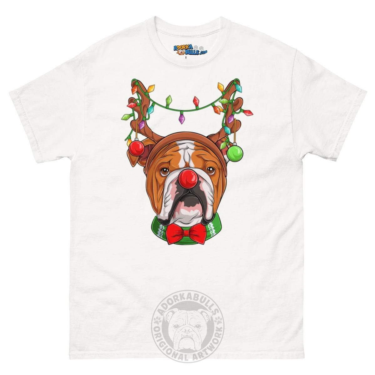 Grumpy Reindeer Male Bulldog T-Shirt | Red & White Colored