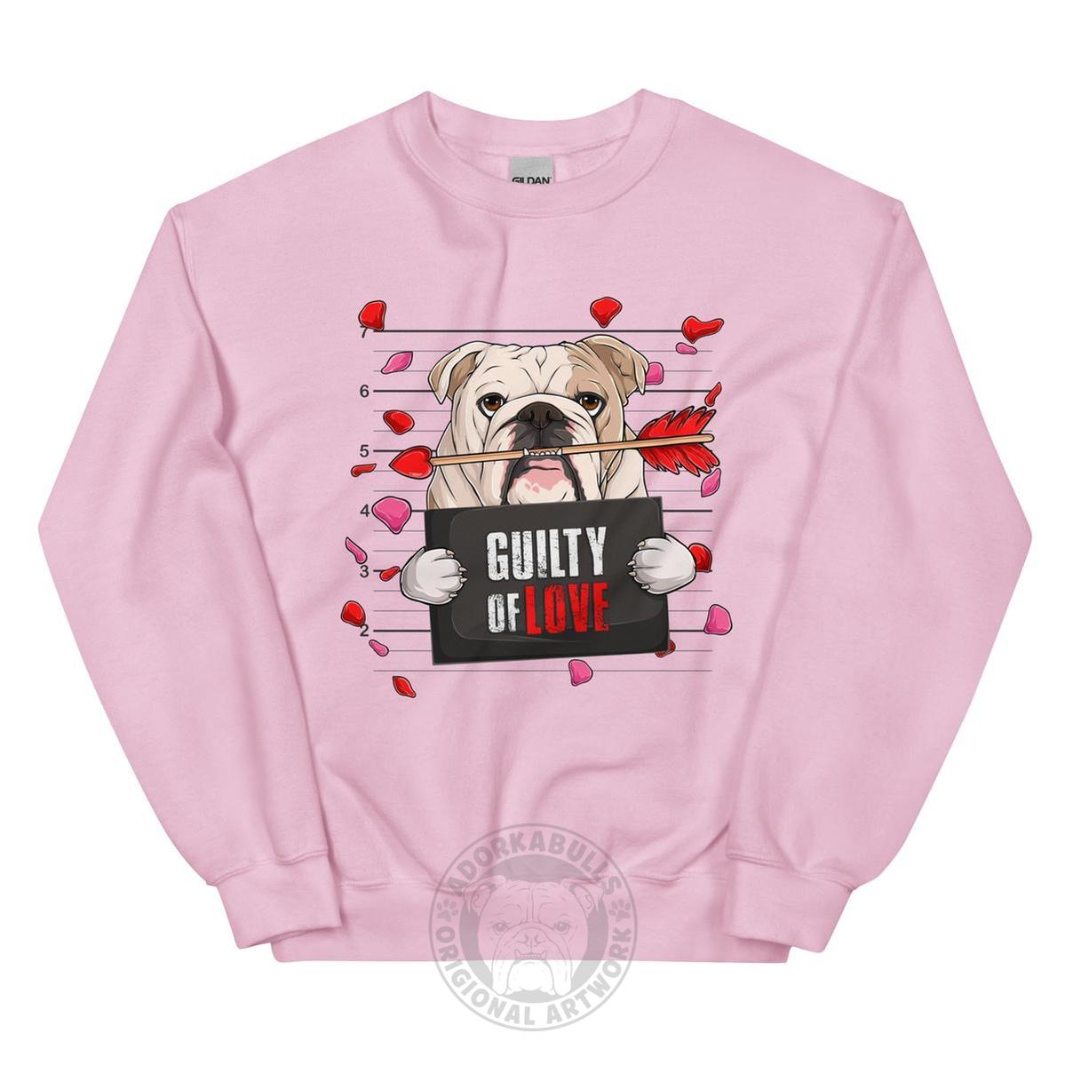"Guilty of Love" Bulldog Valentine’s Day Sweatshirt | Fawn & White Colored